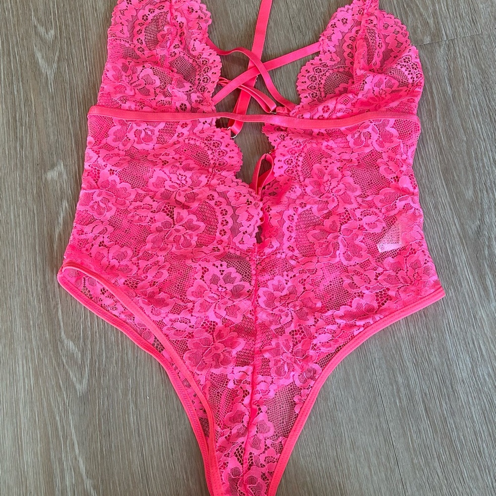 SHEIN Hot Pink Lace Bodysuit